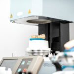 Professional oven with artificial jaw, baking enamel dentures at the laboratory